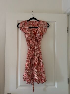 Free People Red and White Floral Wrap Mini Dress
